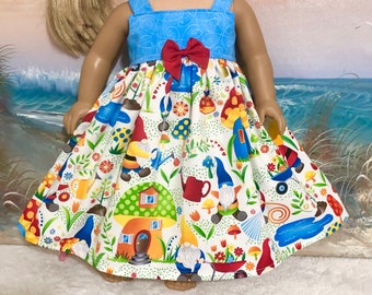 18” Inch Doll Clothes Long Sundress Gardening Gnomes with Mushrooms includes kerchief Fits most 18 inch dolls