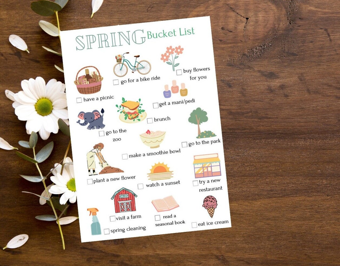 Spring Bucket Checklist Printable Spring Bucket List - Etsy