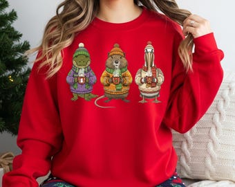 Louisiana Christmas Sweatshirt - Alligator Nutria Pelican in Holiday Sweaters - Cajun Christmas Hot Cocoa Sweatshirt