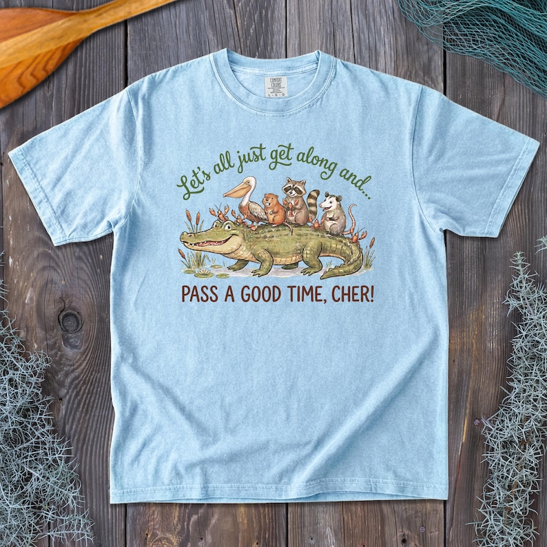Comfort Colors Bayou Critters on Alligator Shirt | Louisiana Tee | Cajun T-shirt Chambray