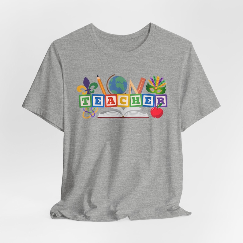 Camiseta de profesora del Mardi Gras de Luisiana, camiseta colorida para profesora, camiseta con accesorios para profesora, camiseta unisex imagen 4