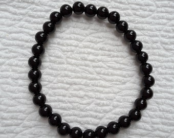 Bracelet stretch noir simple, bijoux pour hommes ou femmes, cadeau pour lui ou elle, cadeau de jour de père, bracelet en pierre noire fait à la main