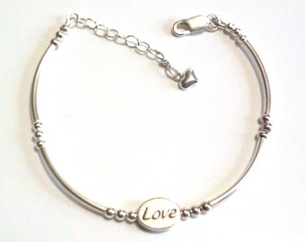 Sterling Silver Love Message Bracelet, Summer Fashion, Trendy Word Bracelet, Birthday, Anniversary, Valentine, Mothers Day Gift