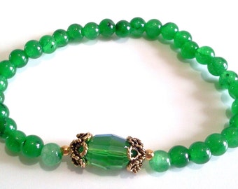 Green Malaysia Jade Bead Bracelet, Green Stone Beaded Bracelet, Faceted Crystal Jewelry, Ready to Ship Gift