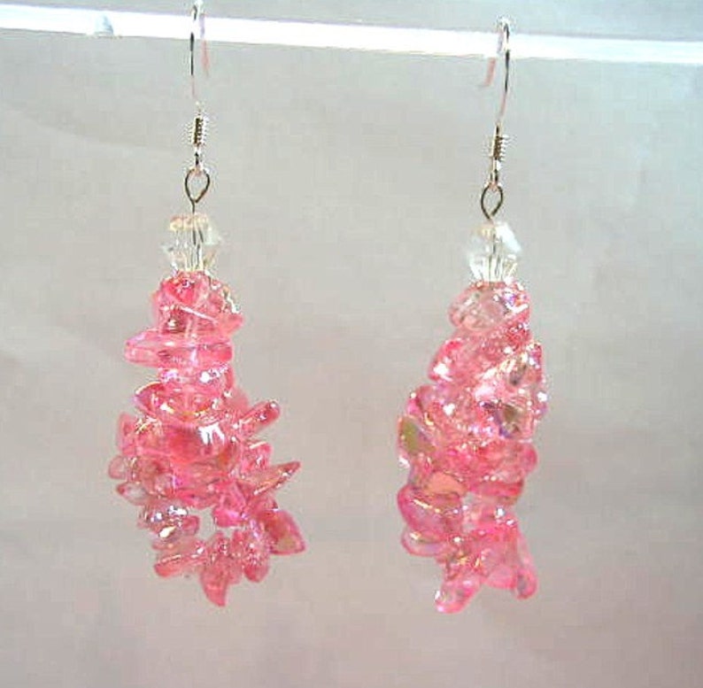 Pink Chip Bead Earrings, Glitz Glam Beaded Jewelry, Feminine Chic Earrings, Cluster Beaded Jewelry, Glass Chip Bead Earrings, Fun and Flirty image 5