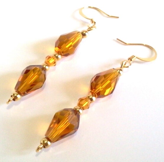 Amber Faceted Glass Teardrop Earrings Crystal Beaded Jewelry - Etsy
