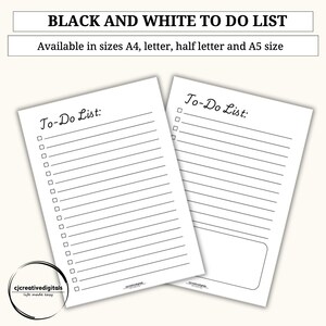 Minimal Black and White To-Do List | A4 Planner Printable | Productivity Template | Instant Download