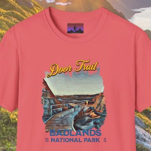Badlands Mountain Tee - Red, Large, 60/40 Cotton Poly Blend Soft T-Shirt - View #6
