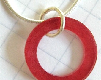 Simple Circle Necklace in Crimson on Sterling Silver Snake Chain