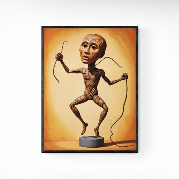 Surrealism Print African Artisan Print Surrealism Art Surrealistic Home Decor African Statue Digital Print Wood Man Wall Art Mystical Art