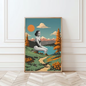 Surreal Retro Wall Art Downloadable Print Black And White Print Collage Art Trippy Wall Art Surreal Landscape Print Vintage Woman Poster