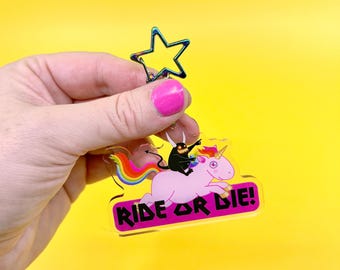 Demon Einhorn Fahrt oder die Keychain | 2,5-Zoll-Schimmer seitlich Acrylcharme