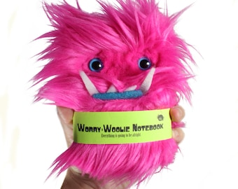 Worry Woolie Childrens Notebook, pink magical monster journal