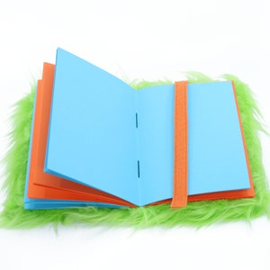 Nightmare Snatcher children's fuzzy magical journal, green orange monster book Swampmop image 3