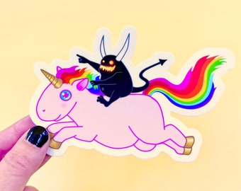 Demon Riding a Unicorn Vinyl Bumper Sticker