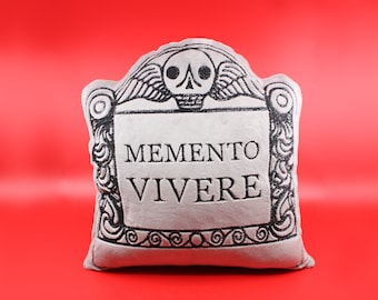 Memento Vivere Large Gravestone Embroidered Decorative Pillow