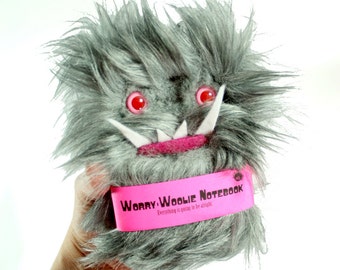 Worry Woolie monster Notebook gray and pink