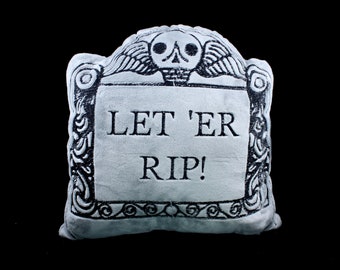 Let Er' Rip Large Gravestone Embroidered Decorative Pillow