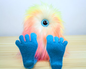 Nervous Nelly Plush Monster Toy- Rainbow blue