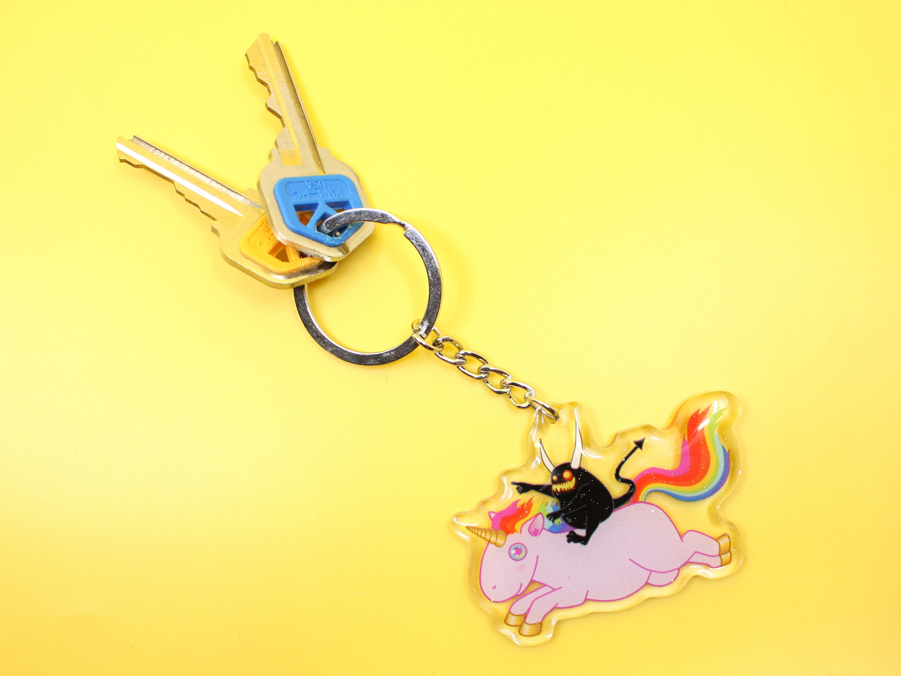 Demon Unicorn Rider Keychain | 2.5 inch sparkle sided acrylic charm