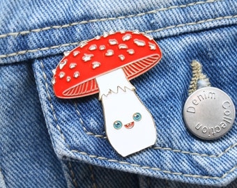 Glücklicher Amanita muscaria Pilz Emaille Pin Fliegenpilz