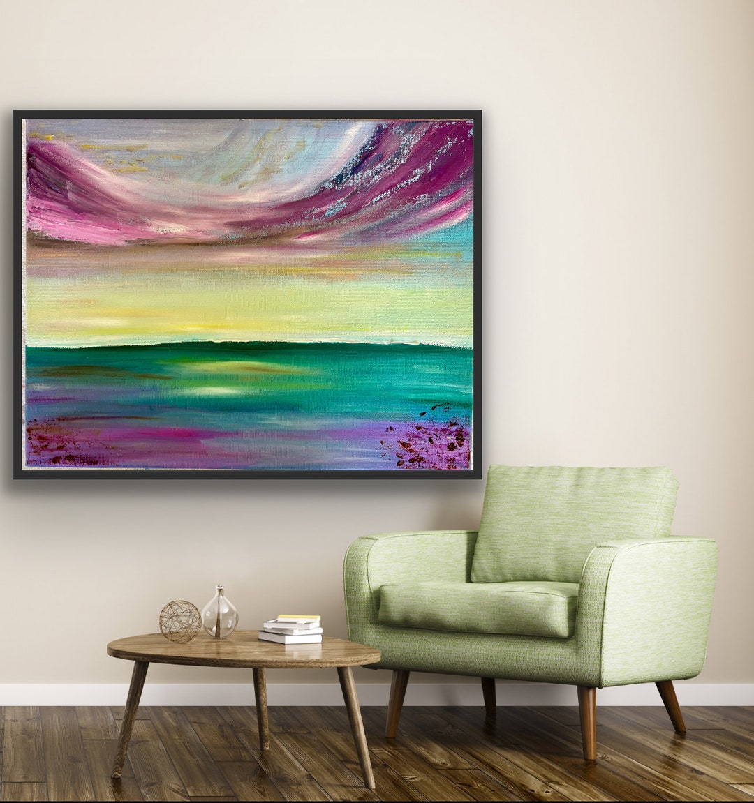 オリジナル抽象画 - もう一つの夕焼け - 14x11 キャンバスに油彩