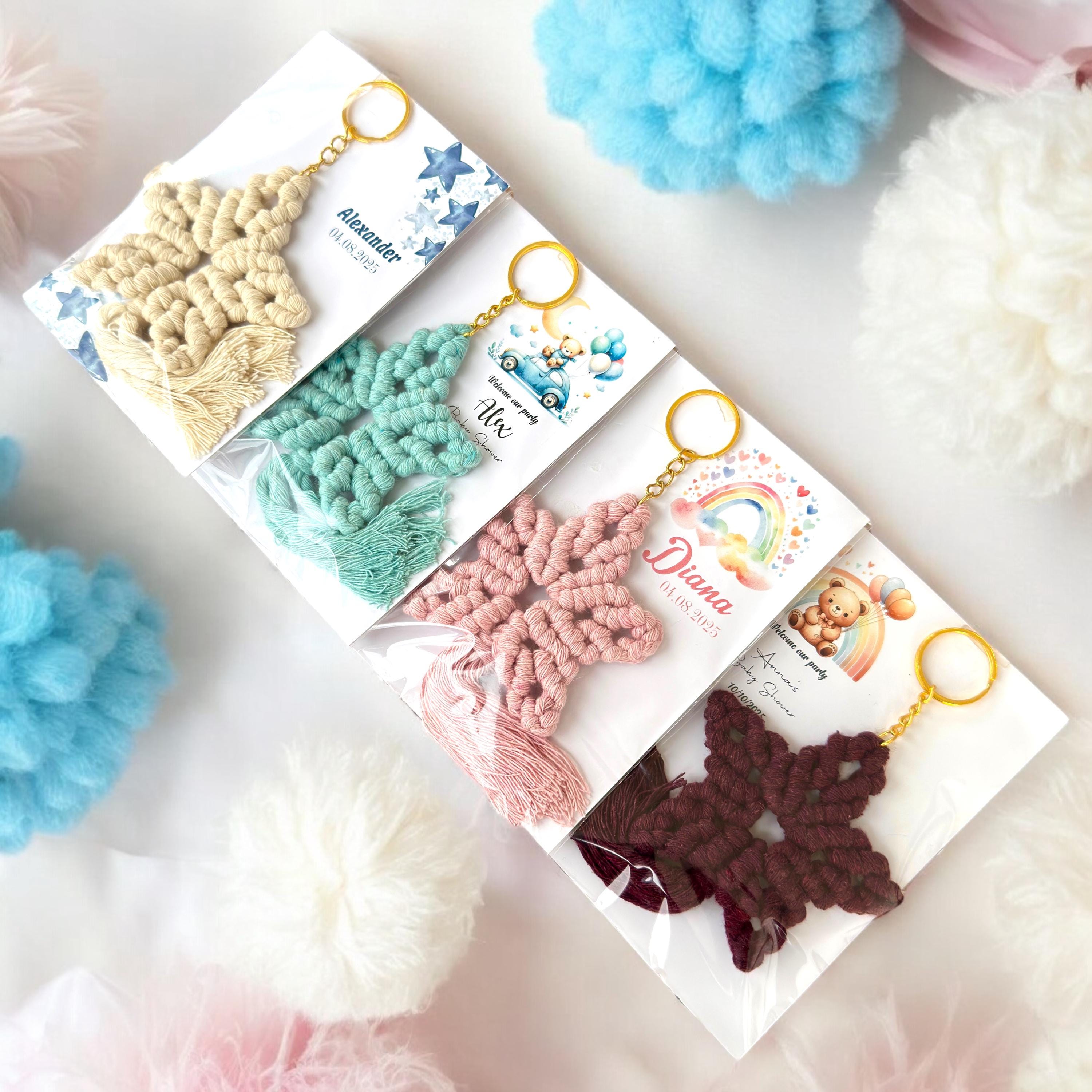 Personalized Macrame Star Keychain: Baby Shower Keepsake - Etsy