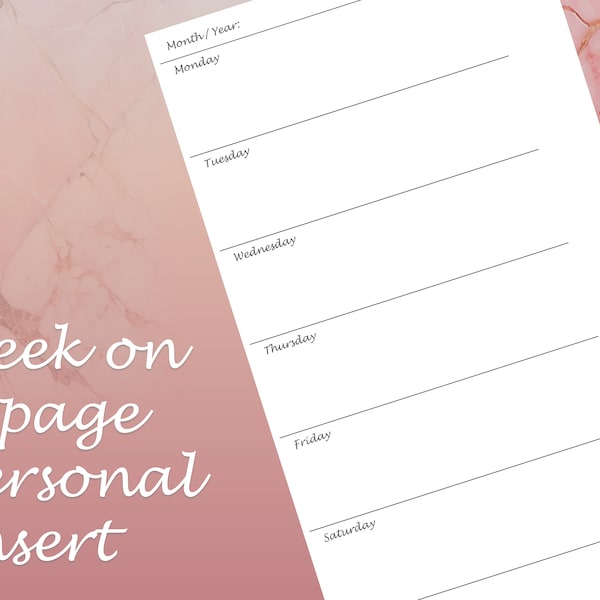 Week on a Page - Weekly Layout - Personal size Printable Insert Undated