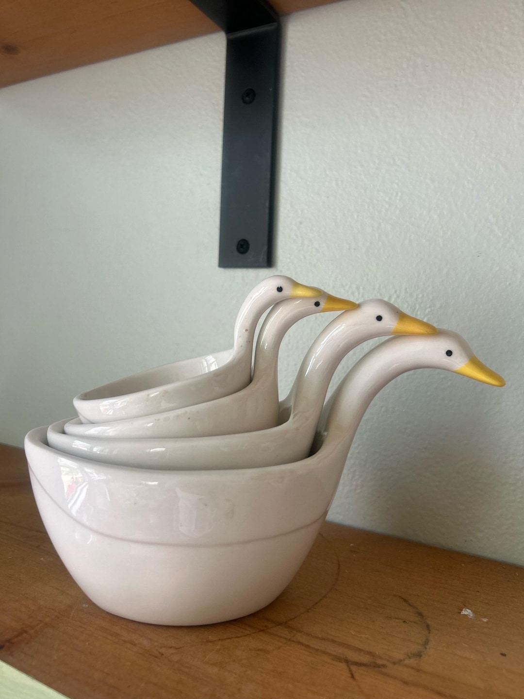 Vintage Goose Measuring Cups Set, Ceramic Nesting Measuring Bowls, White Farmhouse Kitchen Decor, Biscuit Brand, Cottagecore Baking Gift
