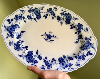 Royal Meissen China scalloped floral blue oval serving dish fine china vintage japan 12 3/4 x 9 inches