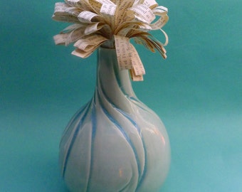 Rivulets porcelain vase -  thrown & altered handcarved ceramic celadon blue green petal bud vase