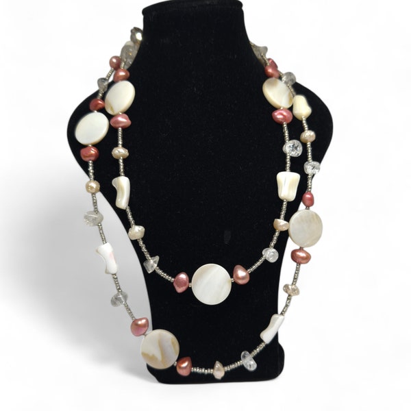 Spring Necklace - Mother of Pearl | Rock Crystal | Pink and white river pearl