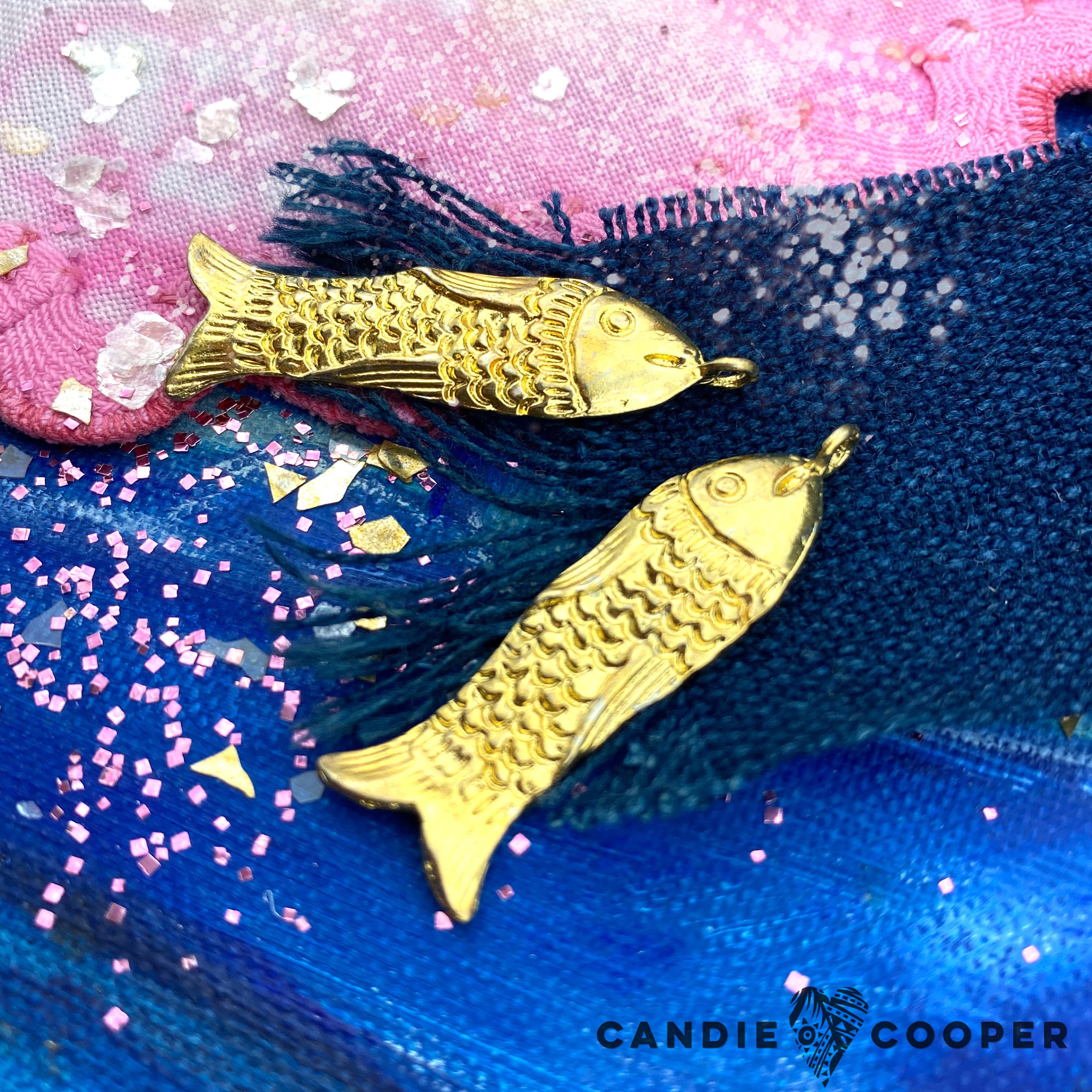 Golden Goldfish Charms - Pair  - DIY Jewelry