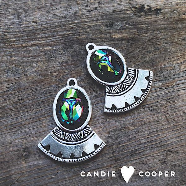 Emerald Fan Crystal Scarab and Fan Links - DIY JEWELRY