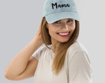 Mama Denim Hat, Denim Hat, Denim Cap for women, Washed Denim Hat, Dad Hat, Embroidered Hat,1989 Era