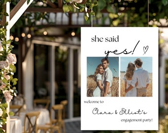 Modern Minimalist Engagement Party Welcome Sign TEMPLATE, 18 x 24 Portrait Engagement Sign, Customizable Photo Engagement Welcome Sign