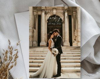 Wedding Photo Thank You Card TEMPLATE, 5x7 Modern Trendy Wedding Thank you Card, Editable Wedding Thank You Card, Printable Thank You Card