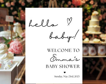 Modern Minimalist Baby Shower Welcome Sign TEMPLATE, 18 x 24 Portrait Baby Shower Sign, Customizable Baby Shower Welcome Sign