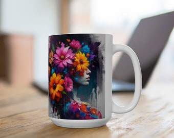 Artistic flowers and beauty ceramic mug 15 oz