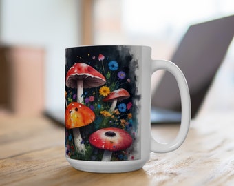 Artistic mushroom and flowers Ceramic Mug 15oz