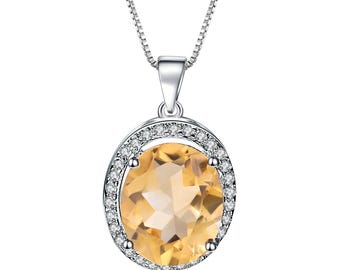 Citrine Pendant Necklace: Sterling Silver, Cubic Zirconia, November Birthstone