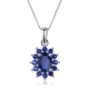 Blue Sapphire Pendant Necklace: Sterling Silver September Birthstone