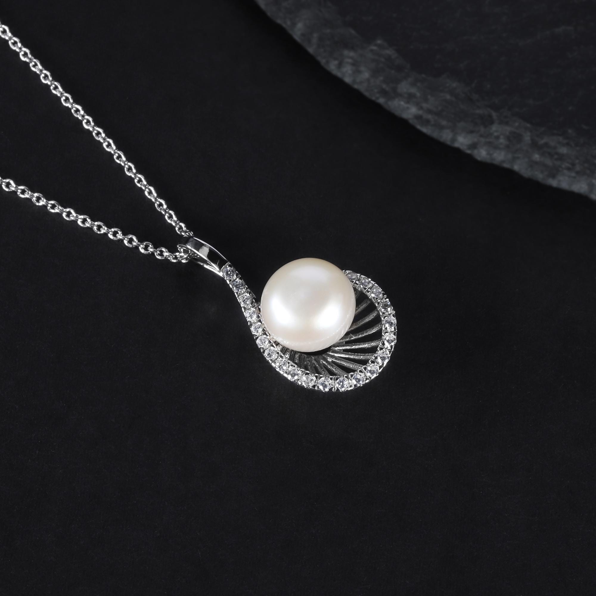 Pearl Necklace, Ring and Earring Set – Sterling Silver With