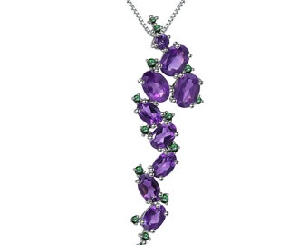 Natural Amethyst & Emerald Necklace- Gemstone Necklace, 925 Sterling Silver -  Gift for Wife, Girlfriend, Mother, Sister