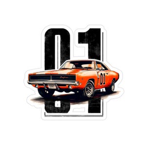 1969 Charger Classic Car, Transparent Outdoor Stickers, Muscle Car Decal, Vintage Americana Weatherproof Vinyl, Hot Rods, General Lee