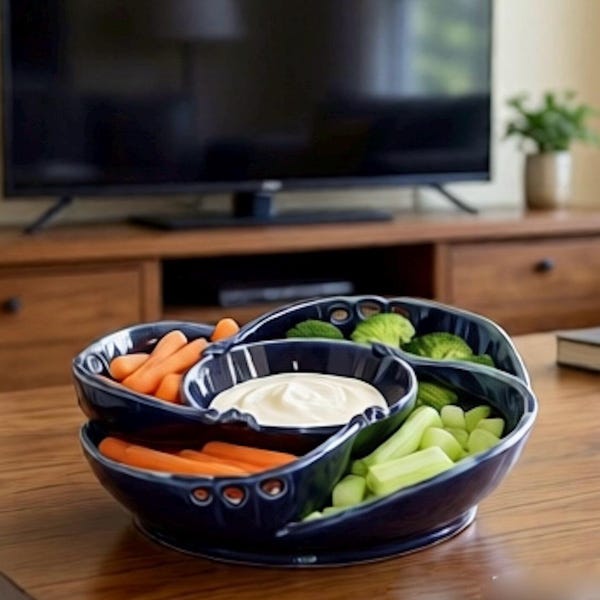 Handmade Blue Swirl Ceramic Snack Tray: Chip & Dip Serving Dish for Entertaining