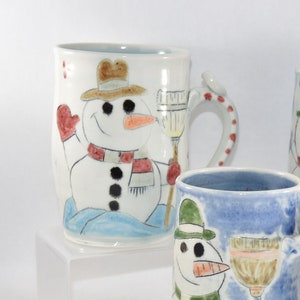 Extra Large Modern Handmade Mug with Snowman. 20 Ounces Handmade Pottery Coffee Cup. Beer Mug. image 1