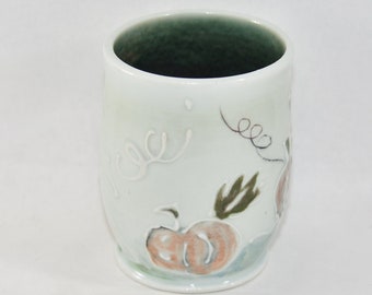 Ceramic Pencil Holder with Pumpkins, Handmade Pottery Toothbrush Holder,  Tumbler, Tea cup, Pottery pen holder