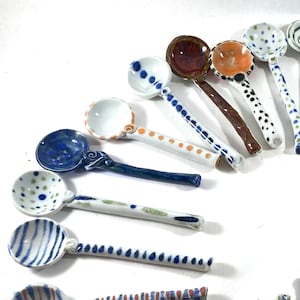 Colorful Small Ceramic Spoons. Handmade Pottery Ceramic Teaspoon, sugar spoon, salt spoon, coffee spoon image 1