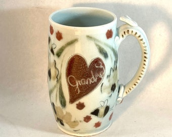 GRANDMA GIFT: Large 16 Ounce Mug. Handmade Pottery Coffee cup, Beer Mug, tea mug,